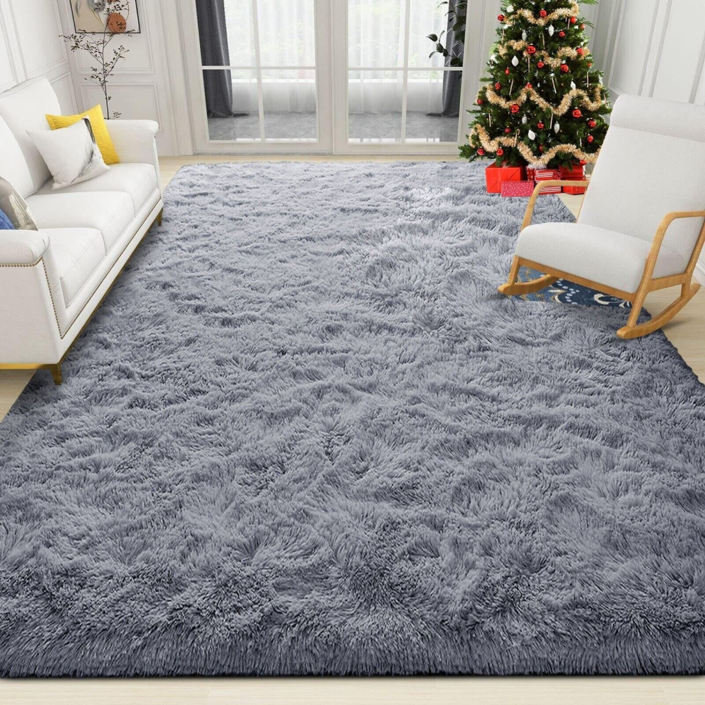 (200cm x 290cm (6ft 8" x 9ft 7")) Grey Rugs Extra Large Fluffy Shaggy Rug Runner Mat