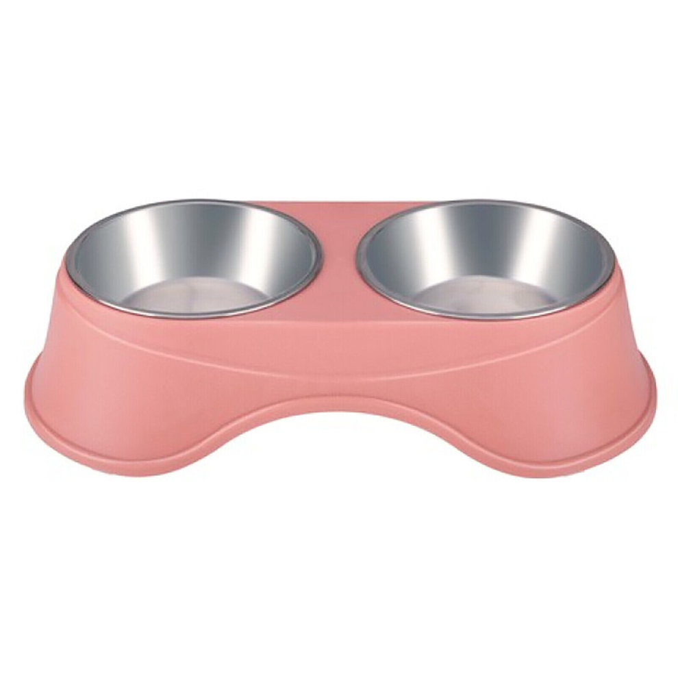 (Light Pink) Duo Pet Bowls Non Slip Stainless Steel Food