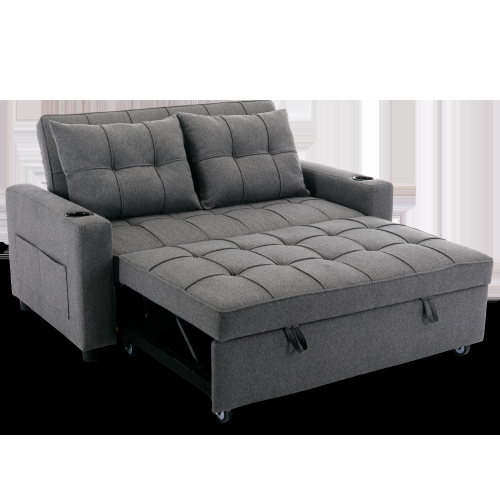 MORE4HOMES (Grey) HUDSON 2-SEATER SOFA BED LINEN FABRIC WITH CUP HOLDERS 2