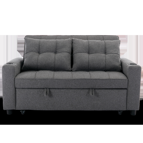 MORE4HOMES (Grey) HUDSON 2-SEATER SOFA BED LINEN FABRIC WITH CUP HOLDERS 1