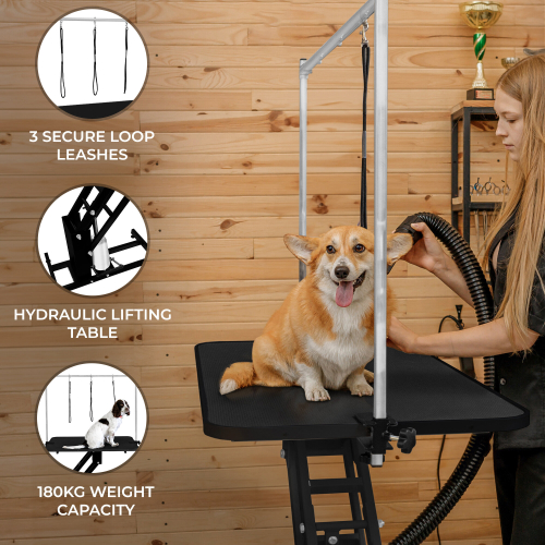 Hydraulic Pet Dog Grooming Table Height Adjustable H Bar Black 1