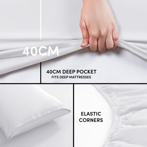 (King Bed Sheet (16"/40CM)) Extra Deep 40cm Fitted Sheets 40cm White Bed Sheet 1