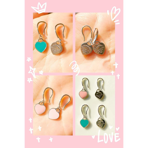 (Blue) Art Deco Style Mini Heart Tag Enamel Drop Earrings 2