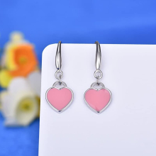 (Pink) Art Deco Style Mini Heart Tag Enamel Drop Earrings