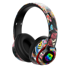 Wireless Bluetooth Cool Graffiti Led Illuminated Gaming Headset For Kids Teens Adults, Headphones With Built-in Microphone, Compatible With Ios And An