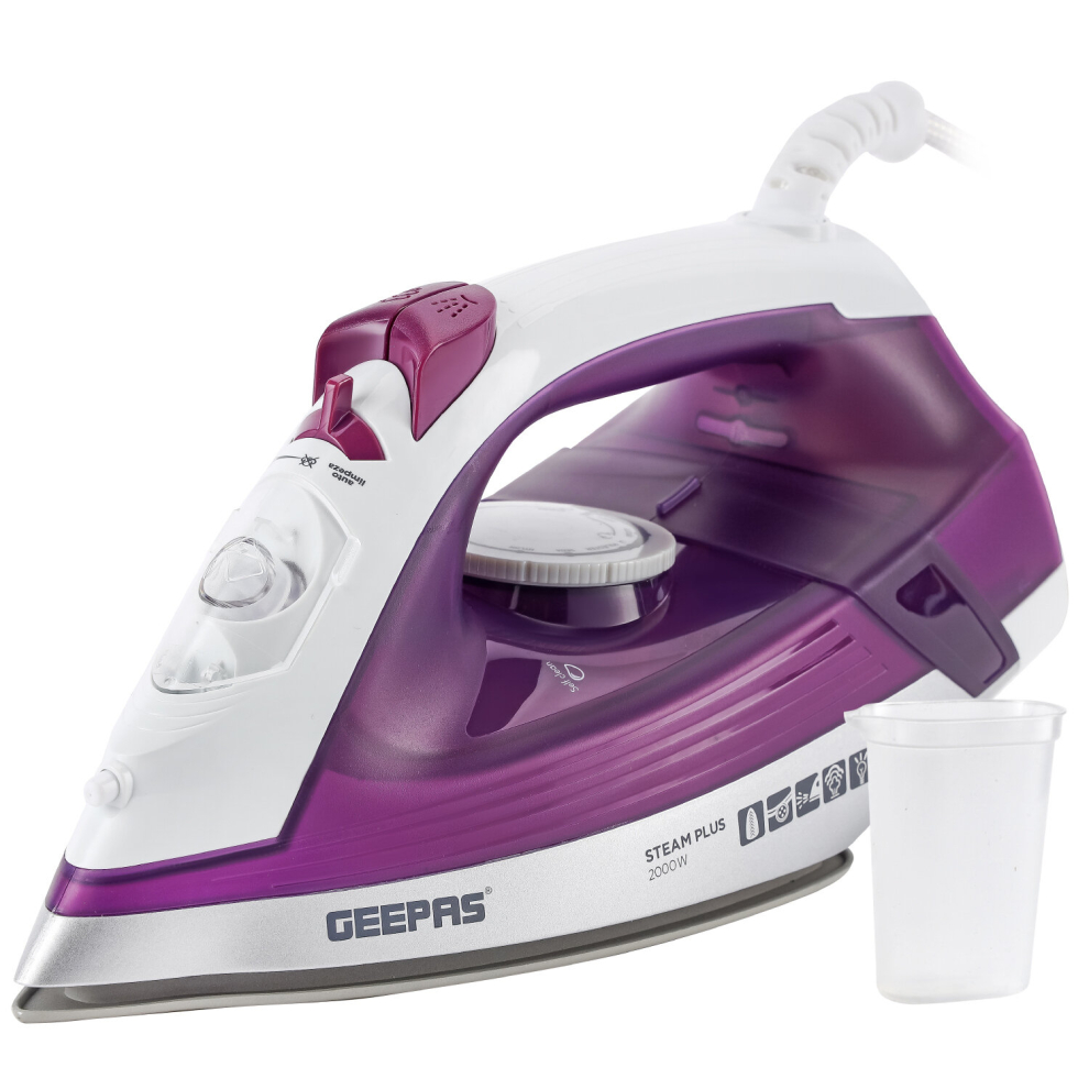 (Purple) Geepas 2in 1 Cordless Steam Iron Ceramic Soleplate