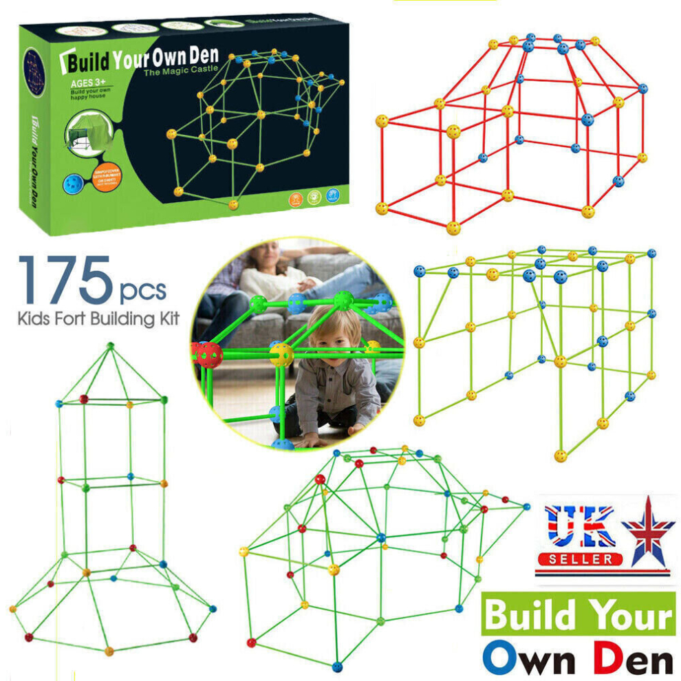 175Pcs Building Your Own Den Set Kit Children DIY Tent Play House Kids Tents Toy