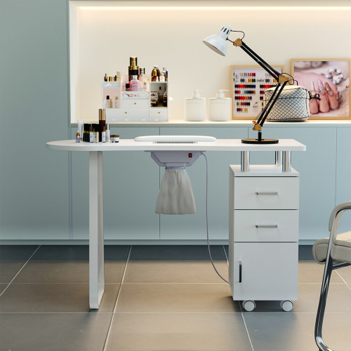 Living And Home White Professional Manicure Table Nail Station with Dust Collector 1