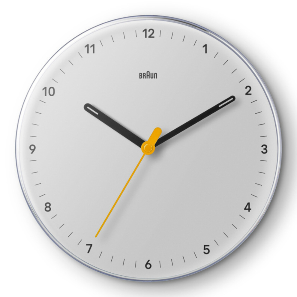 Braun Classic Analogue Wall Clock with Silent Sweep Movement - White