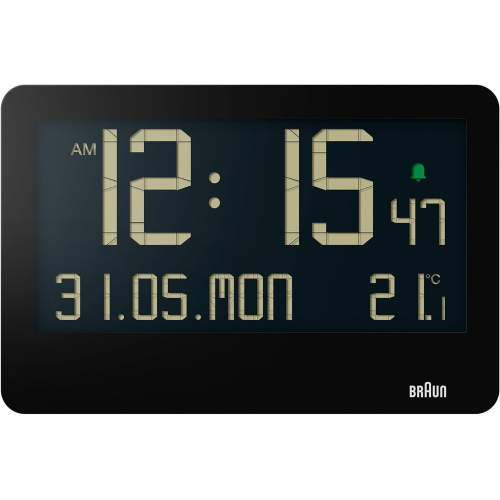 Braun Braun Digital Wall Clock With Indoor Temperature LCD Display Alarm