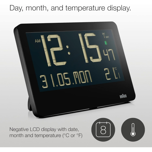 Braun Braun Digital Wall Clock With Indoor Temperature LCD Display Alarm 2