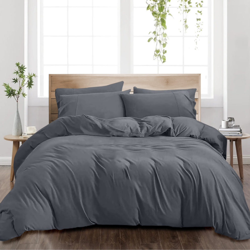 (SUPER KING, CHARCOAL) Soft Luxury Plain Duvet Covers Bedding Sets UK