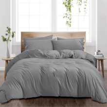 (SINGLE, GREY) Soft Luxury Plain Duvet Covers Bedding Sets UK
