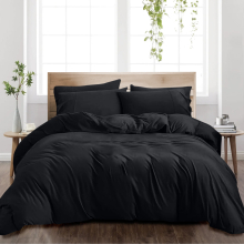 (SINGLE, BLACK) Soft Luxury Plain Duvet Covers Bedding Sets UK