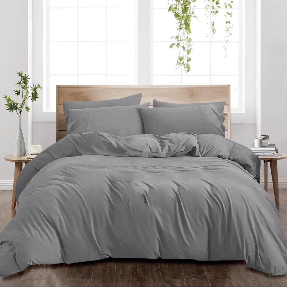 (DOUBLE, GREY) Plain Dyed Duvet Cover Single Double King Quilt