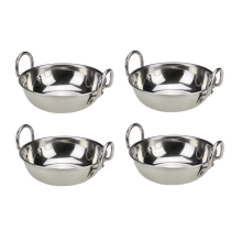 (15.5cm /6.2" - 4pc) CATERING STAINLESS STEEL BALTI DISH WITH HANDLES