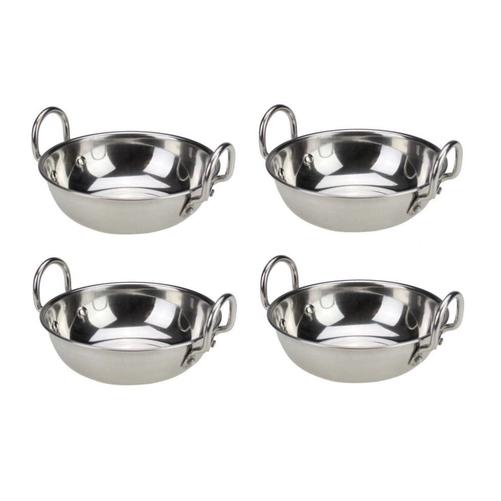 Gk Global Kitchen (15.5Cm /6.2" - 4Pc) Catering Stainless Steel Balti Dish With Handles