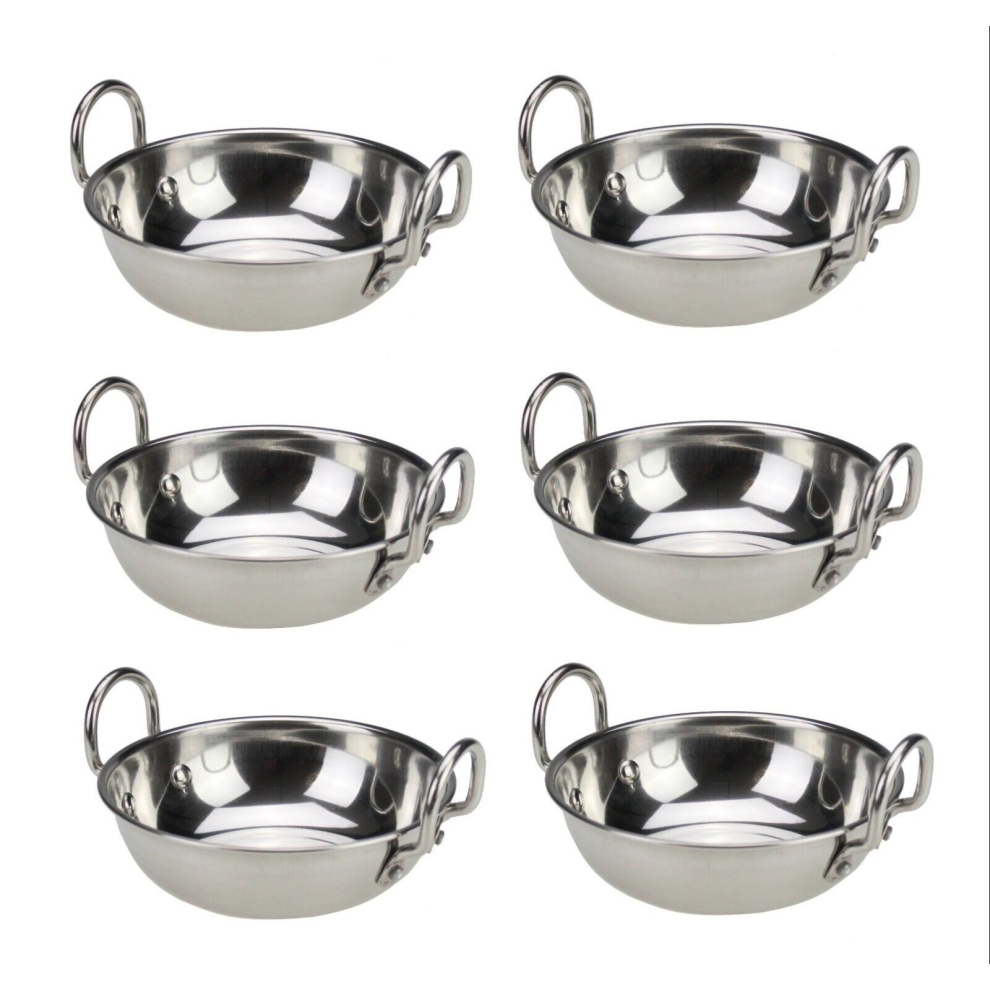 (14.5cm /5.7" - 6pc) CATERING STAINLESS STEEL BALTI DISH WITH HANDLES