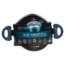 ( Aquamarine, 20x9cm Casserole with Glass Li...) Blaumann Cookware Frying Grill Pots Pan Saucepan Casserole Soft Touch Handle Lid