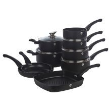 ( Matt Black, 16x7cm Milk Pan - 1.15L) Blaumann Cookware Frying Grill Pots Pan Saucepan Casserole Soft Touch Handle Lid