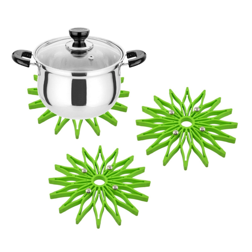 (Green) 3 Trivet for Hot Dishes Dining Table Pot, Heat