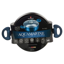 ( Aquamarine, 24x11cm Casserole with Glass L...) Blaumann Cookware Frying Grill Pots Pan Saucepan Casserole Soft Touch Handle Lid