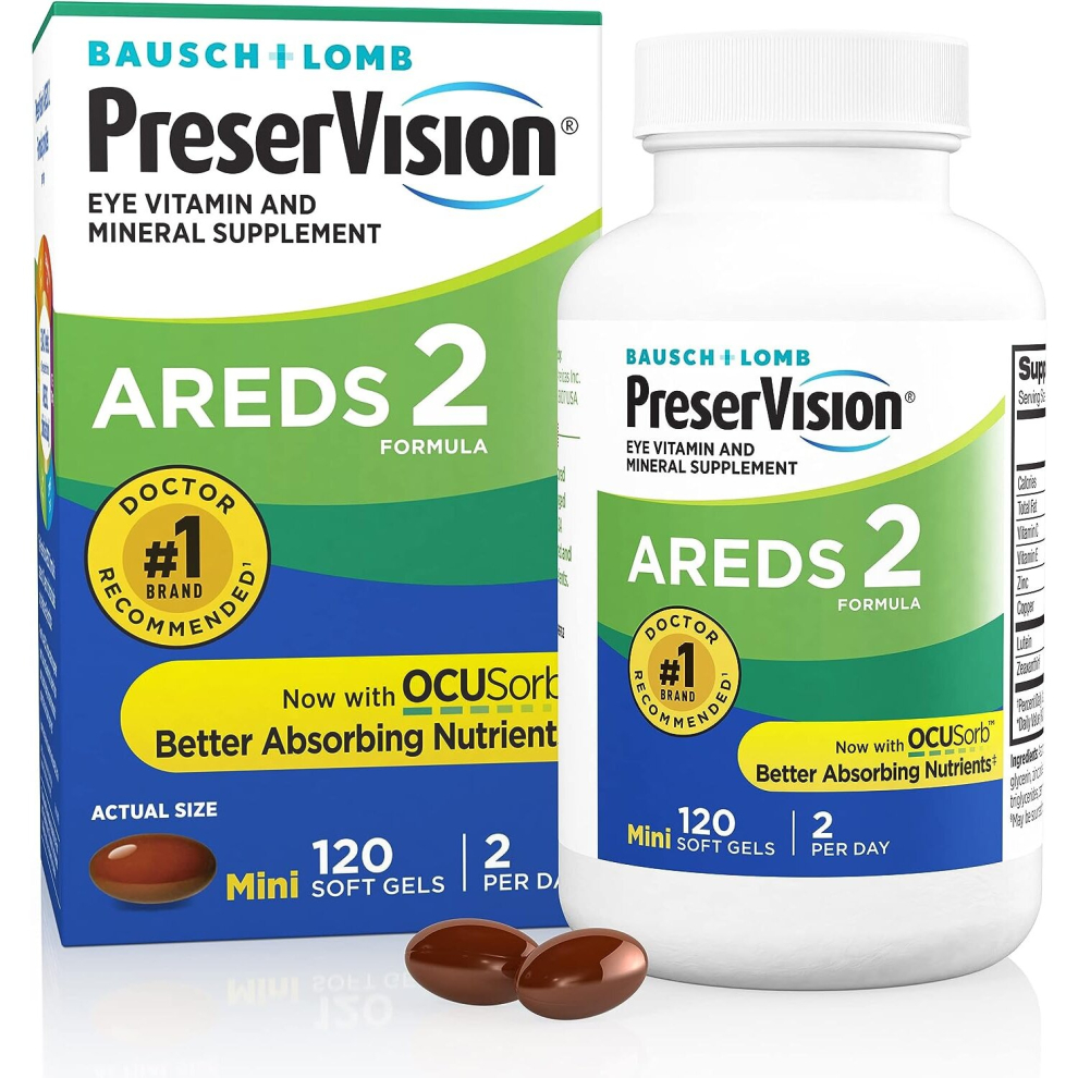 Bausch & Lomb, PreserVision, AREDS 2 Formula, Eye Vitamin & Mineral Supplement, 120 Soft Gels