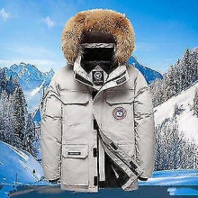 (Gray White, L) Canada Style Men's Goose Down Jacket Outdoor 1:1 Quality Winter Jacket