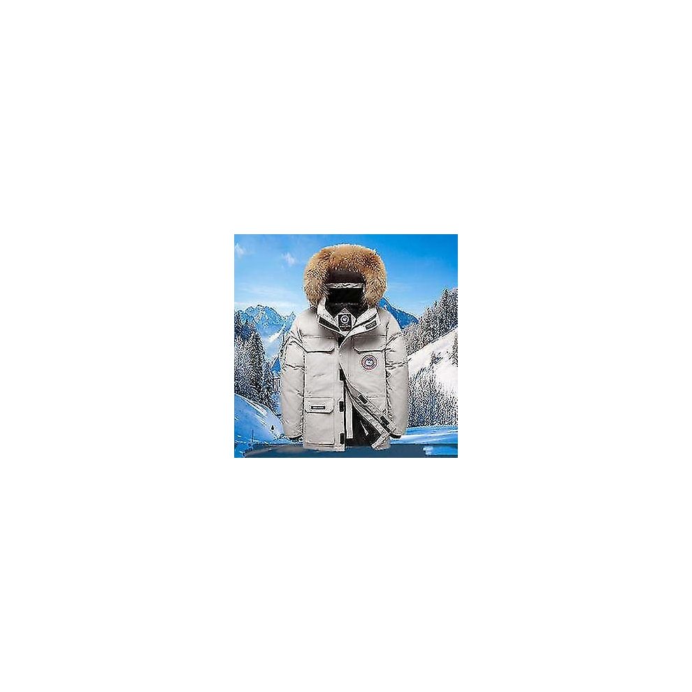 (Gray White, L) Canada Style Men's Goose Down Jacket Outdoor 1:1 Quality Winter Jacket