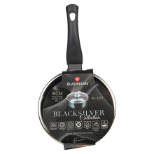 ( Matt Black, 18x8cm - Saucepan with Glass L...) Blaumann Cookware Frying Grill Pots Pan Saucepan Casserole Soft Touch Handle Lid