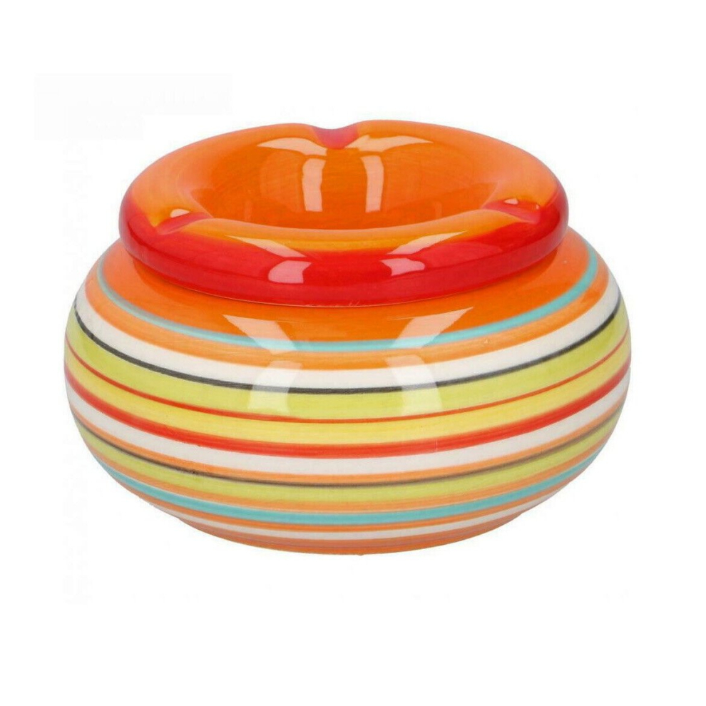 (Ceramic Stripy Round Ash Tray Ashtray With Removable Top Smoking Home Pub Garden) Ceramic Stripy Round Ash Tray Ashtray Smoking