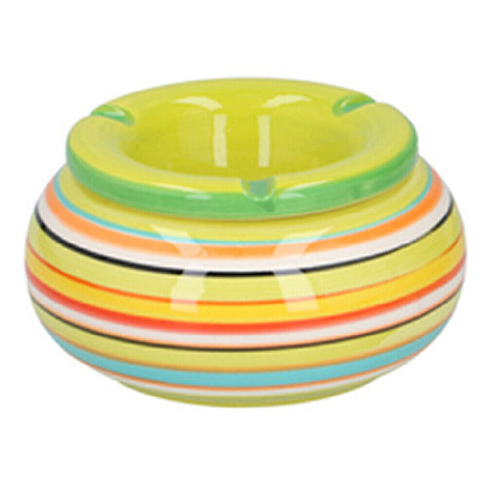 (Green - Medium) Ceramic Stripy Round Ash Tray Ashtray Smoking