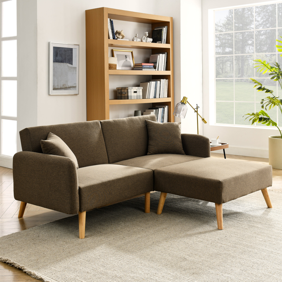 Zara 2 Seater Fabric Sofa Bed in Brown, With Matching Stool