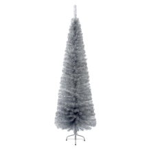 AAMEN 6.6ft Silver Tinsel Pencil Pine Artificial Christmas Tree