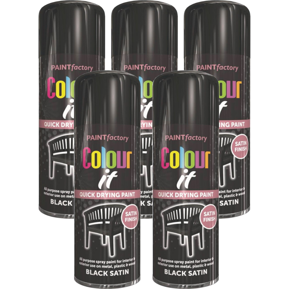 5 x 400ML Black Satin All Purpose Spray Paint for Wood Metal Plastic