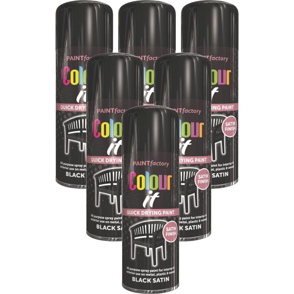 6 x 400ML Black Satin All Purpose Spray Paint for Wood Metal Plastic