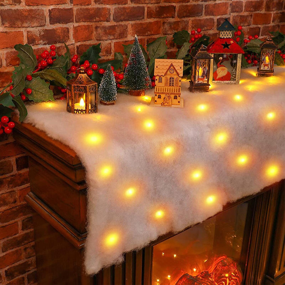 Artificial Lighted Snow Blanket 70.86x17.7 Inch Battery Powered Christmas Snow Blanket Roll With Led Lights Strings Fake Snow Blanket For Christmas Tr