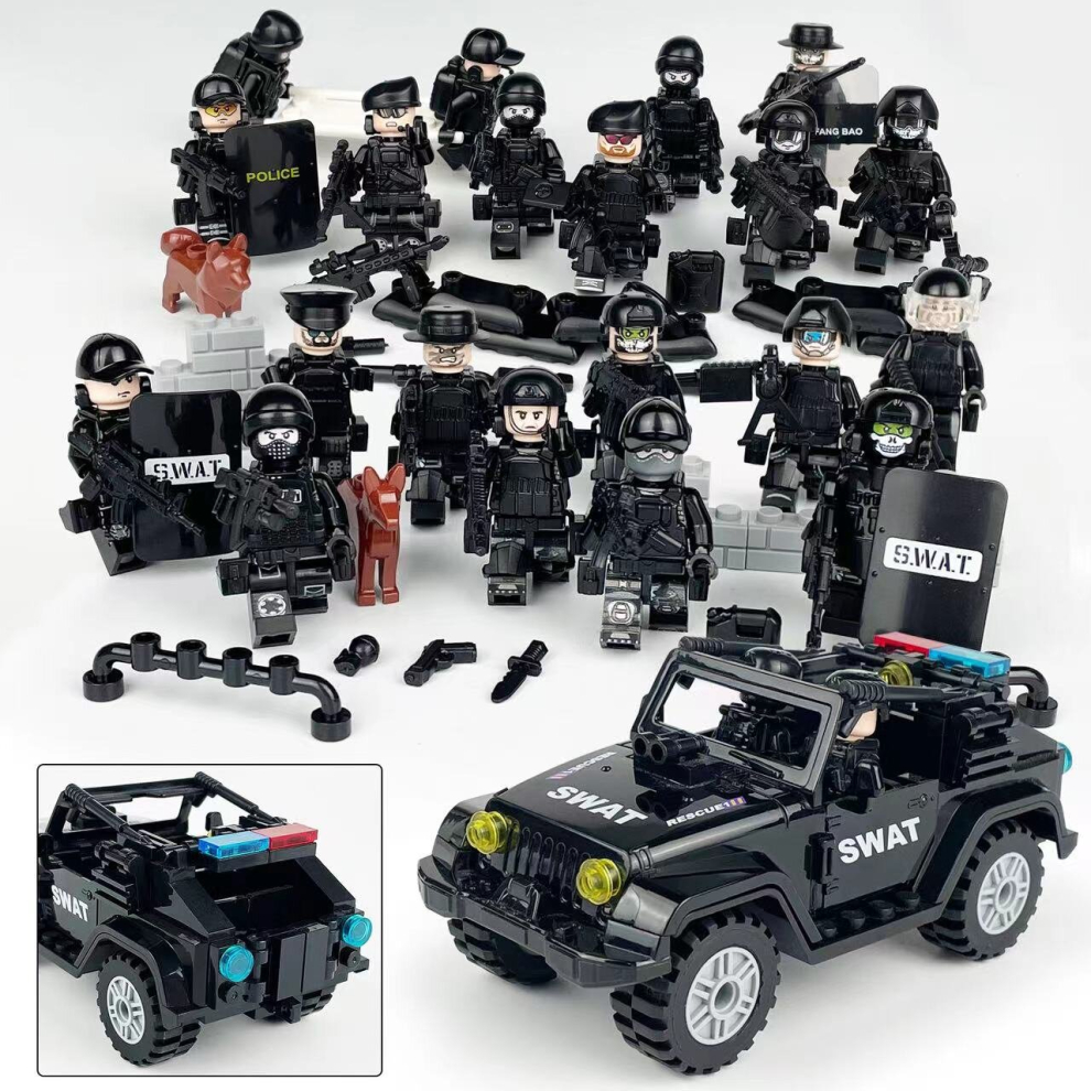 (Style B) Military Soldiers Black SWAT Jeeps Minifigures Toys Fit Lego