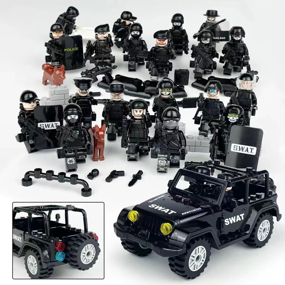 (Style A) Military Soldiers Black SWAT Jeeps Minifigures Toys Fit Lego