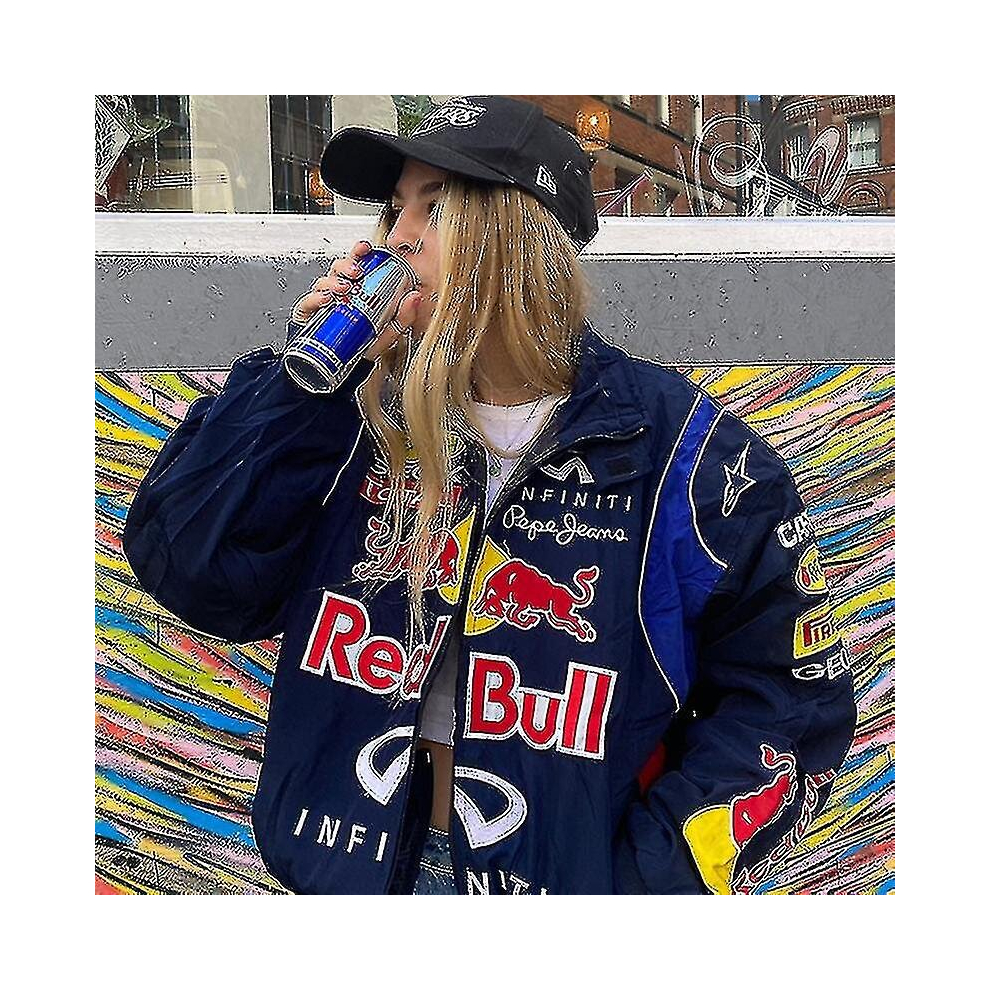 (M) Racing Jacket Vintage, Bomber Jacket Print, F1 Streetwear Jacket Y2k