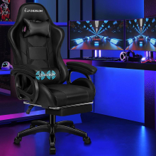 ELFORDSON Gaming Office Chair Racing Massage Computer Seat Footrest Leather