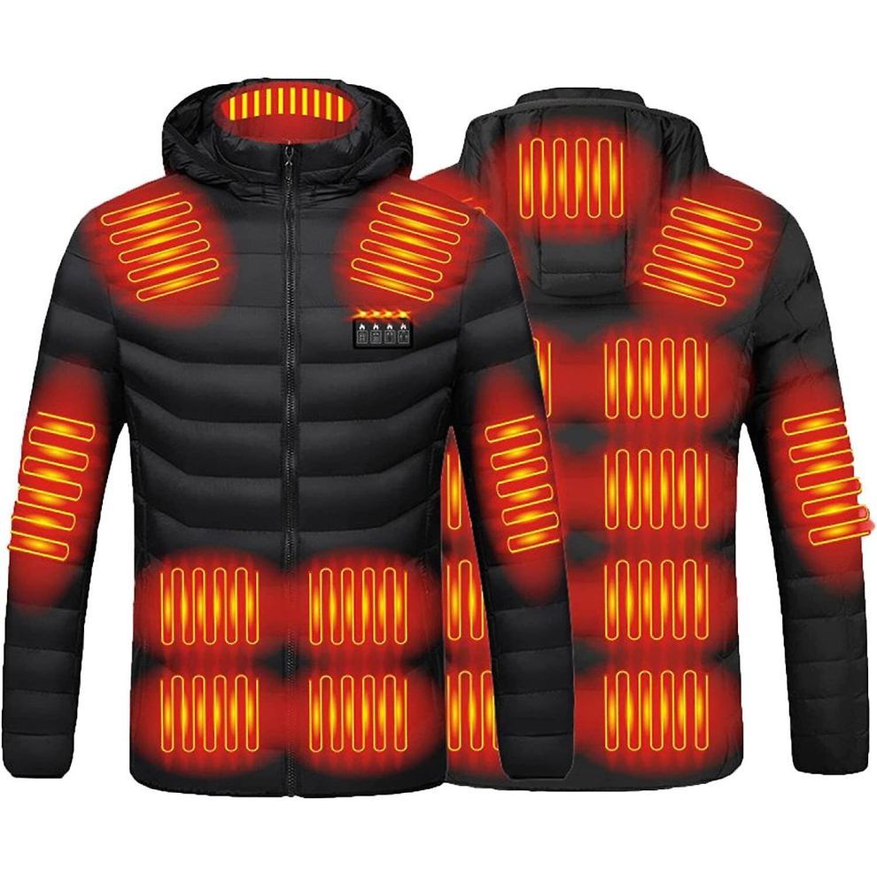 (Black, Medium) Heated Jacket For Men And Women Heated Coat Hooded Heating Warm Jackets Windproof Usb Charging Electric Body Warmer