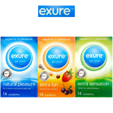42x Exure CONDOMS NATURAL RIBBED FLAVOURED PLEASURE FUN Discreet Pack