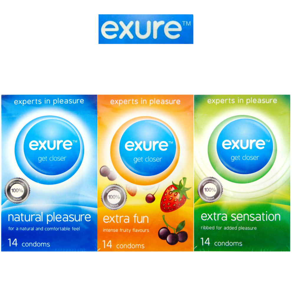 Taurus-Web-Tech 42X Exure Condoms Natural Ribbed Flavoured Pleasure Fun Discreet Pack