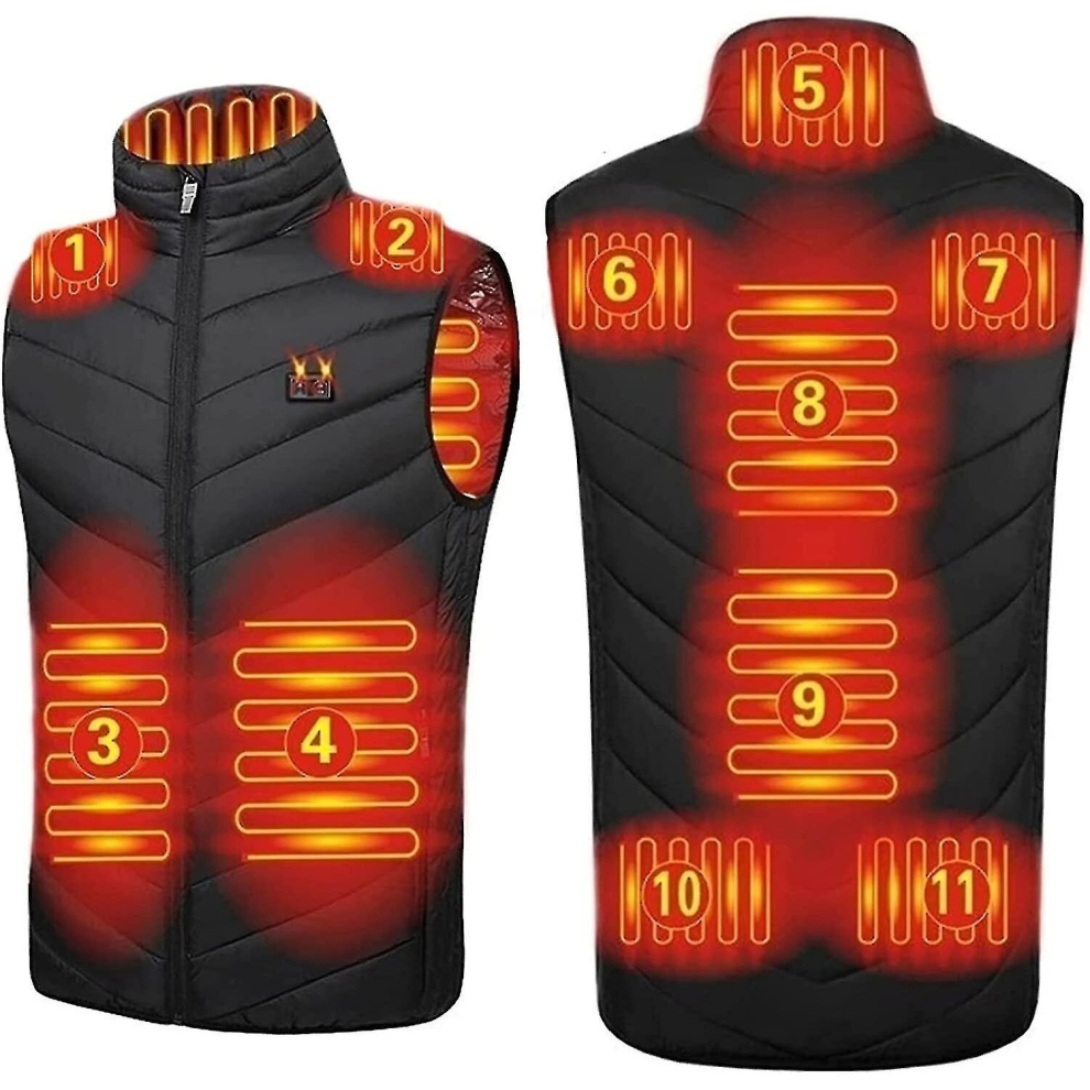 (11 Heating Zones-Black, XXL) Heated Body Warmer Ladies Men Heated Vests Heating Jacket With Usb Rechargeable Electric Thermal Vest Winter Warm Lightweight Heating Gilet With 3 Lev