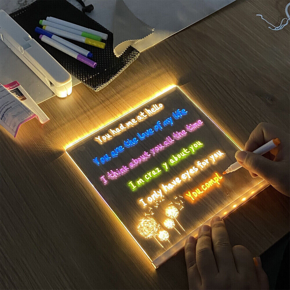 Acrylic Message Board LED Note Memo Table Writing Pad Night Light Warm Lamp