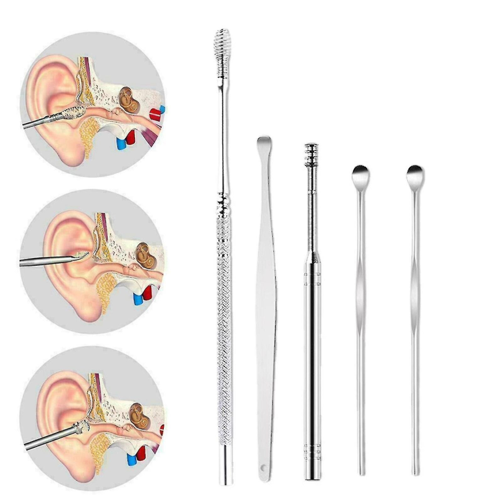 Silver 6X Stainless Steel Ear Cleaner Ear Spoon Cleaning Spiral Earwax Remover