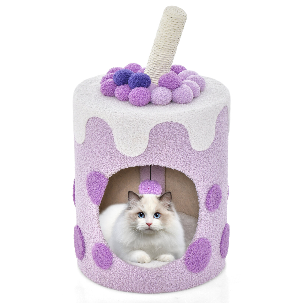 Bubble Tea Cat Tree Tower Cat Condo Furniture W/ Scratching Post Dangling Ball