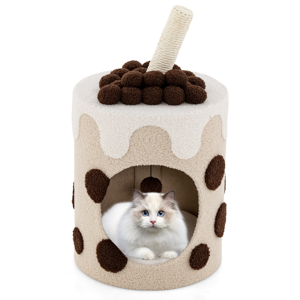 Bubble Tea Cat Tree Tower Cat Condo Furniture W/ Scratching Post Dangling Ball