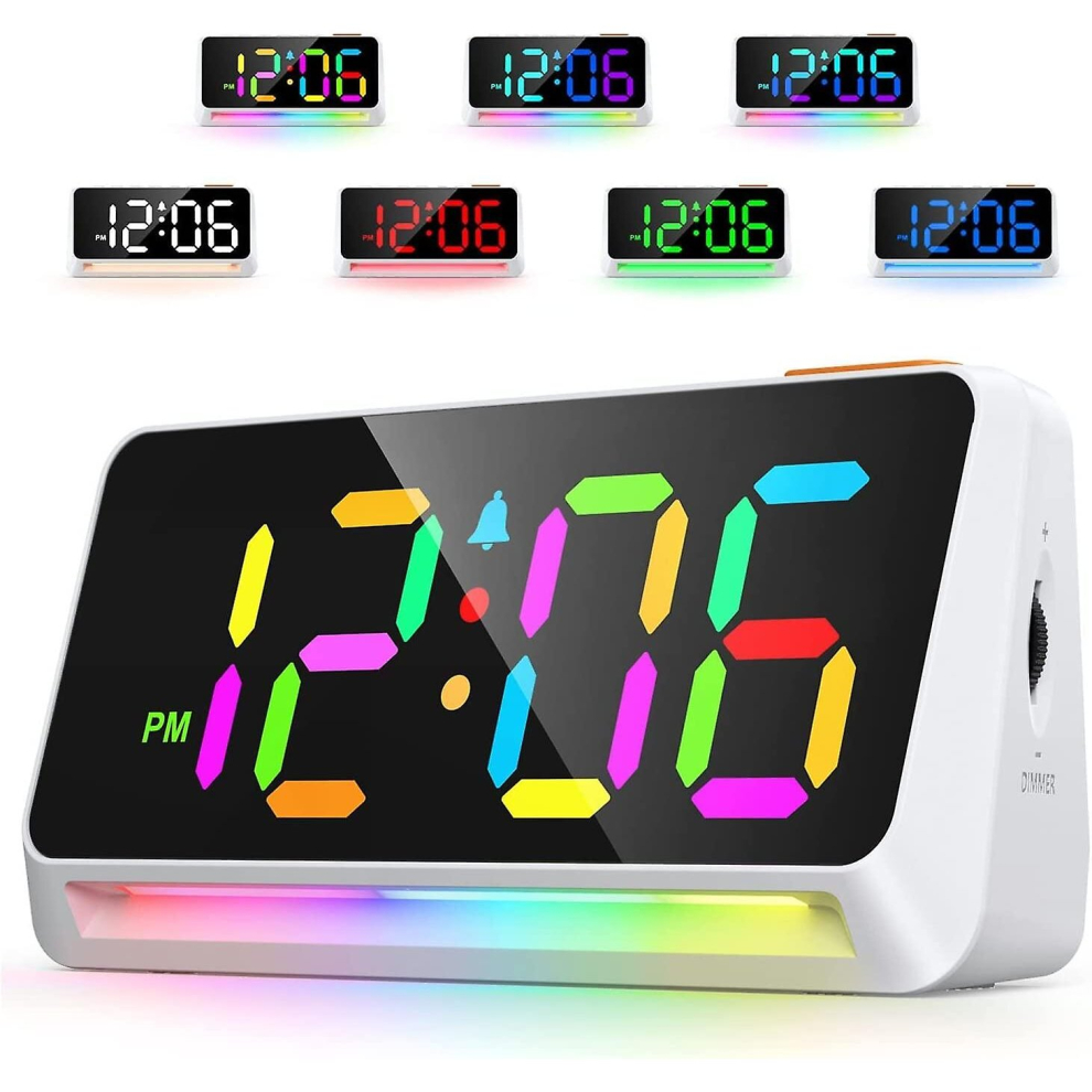 Alarm Clock For Kids With Night ,Digital Alarm Clocks Bedside,Colorful Display Bedside Clocks Mains Powered With Dimmable Brightness,Loud Alarm V Light